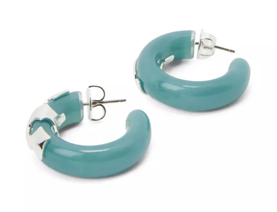 Pendientes de aro de resina azul remolino/plata clara TORY BURCH NUEVOS CON ETIQUETAS Foto 4 de 4