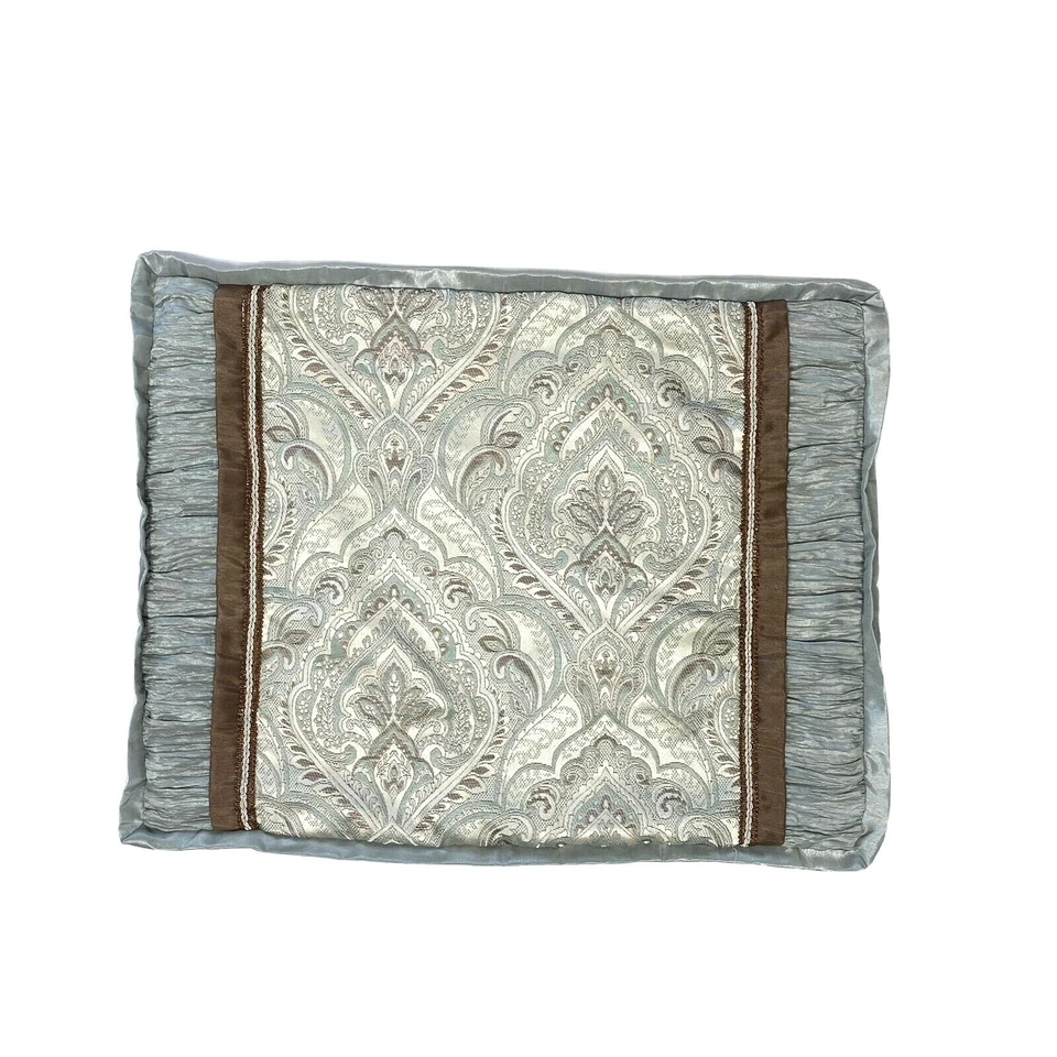 2 fundas de almohada de lujo JC Penney Shams azul marrón bordado estampado cama retirada Foto 3 de 4