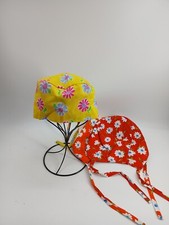  Lot Of 3 Surgical Hospitality Chef Tie Back Cover Hat Double Sided Medical 