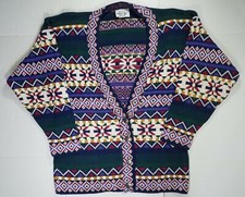 Vtg Knit Cardigan Button Sweater Sz S geometric Easter READ Grandma oversized