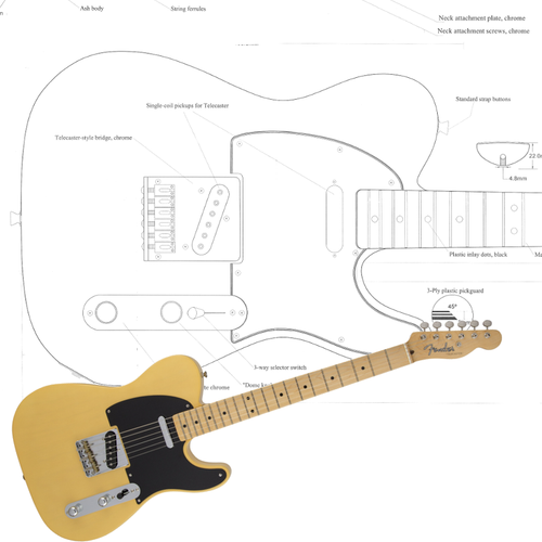 Fender Telecaster planes de escala completa para guitarra eléctrica  construir Luthier Blueprint | eBay