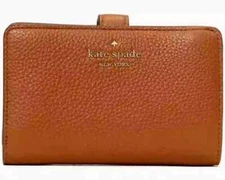Kate Spade Leila Medium Compact Bifold Wallet Brown Leather ZipAround WLR00394