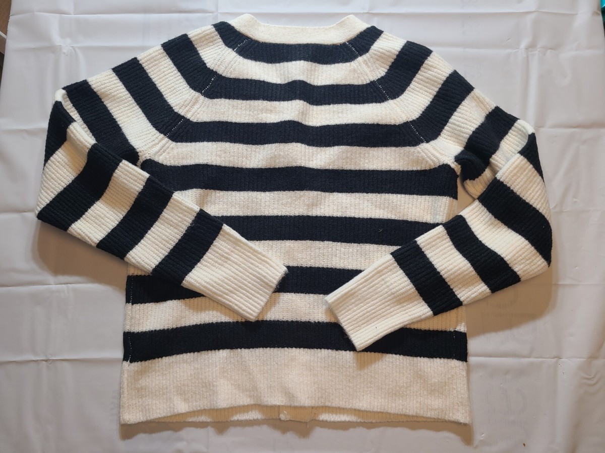 Women's Button-Down Cardigan A NewDay Black/Cream Striped Size