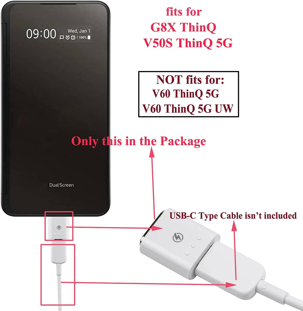 for G8X Thinq Dual Screen Cover Case Charging Magnetic Adapter