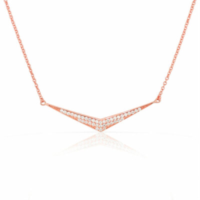 Halskette Sterlingsilber roségoldfarben weiße Kristalle CZ seitlich Stab Anhänger