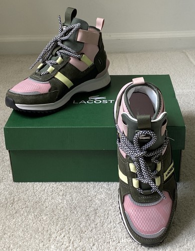 Lacoste Run Breaker 0320 1 SFA Suede High Top Sneakers Pink & Green Sz 6 US New | eBay