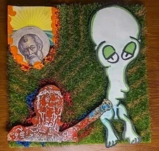 Painting Gods Create Frog Man Voodoo On Astroturf Assamblage Wall Art Comic Face