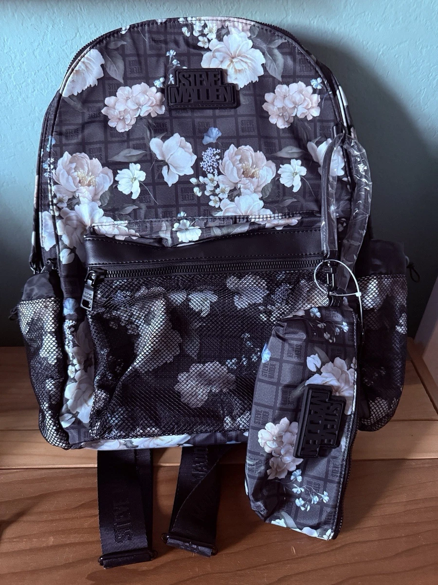 Steve Madden Floral Backpack Adjustable Straps matching detachable zip pouch $98 Steve Madden Billy Black Floral 2-For-1 Backpack and Belt  main image 4