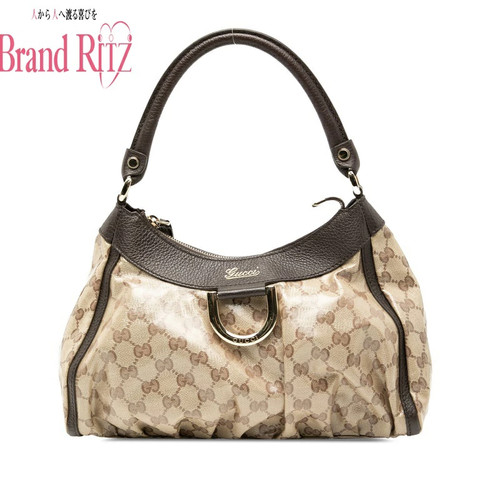 Used Gucci Gg Crystal Abbey One Shoulder Bag Handbag 265692 Ab Beige Brown Pvc