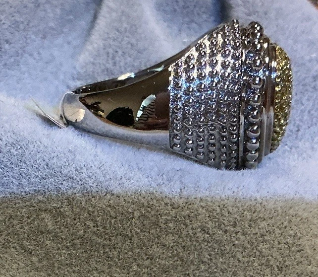 Precioso anillo de plata de ley brillante con diamantes amarillos y blancos genuinos K/L Foto 3 de 4