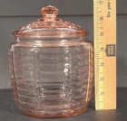 Vintage Anchor Hocking Manhattan Pink Depression Glass Beehive Cookie Jar 7”