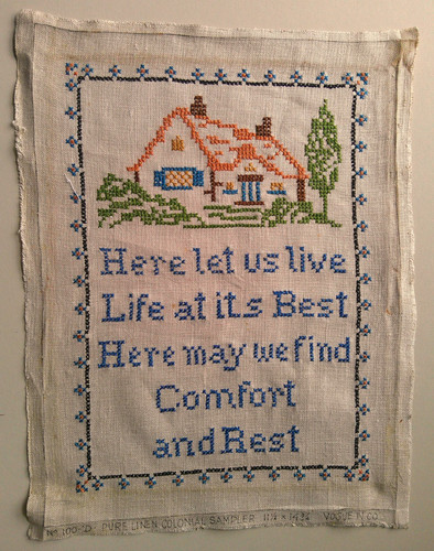 Colonial Home Life at its best vintage Vogue linen embroidery sampler