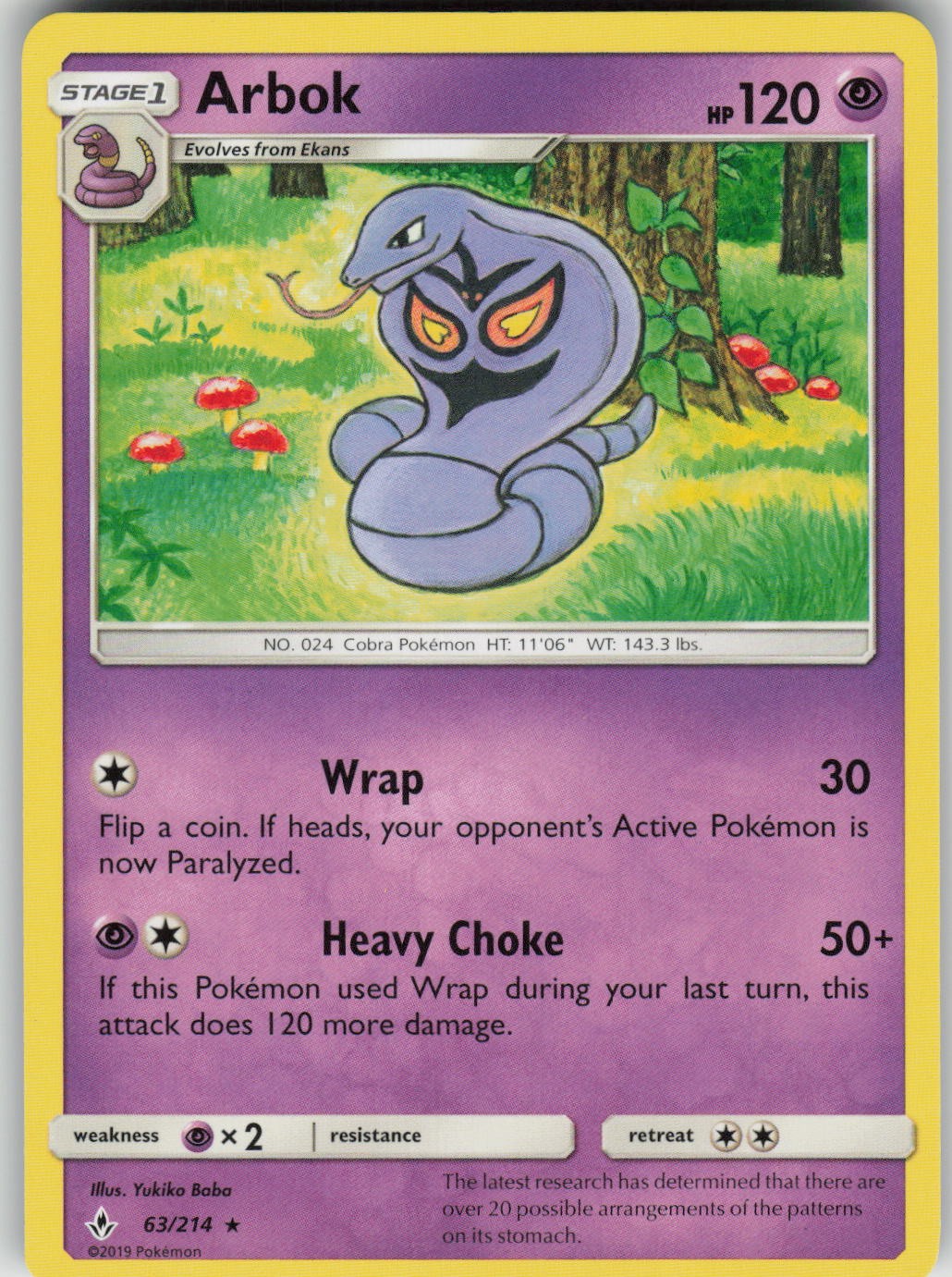 Arbok Rare Unbroken Bonds LP 63/214