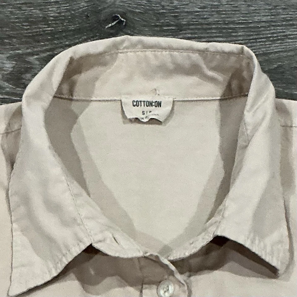 Top “Camisa de papá” de algodón de gran tamaño S mezcla de lino beige topo otoño capas Foto 2 de 4