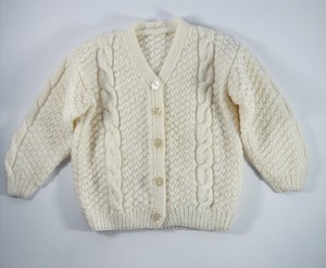 VTG Baby Handmade 12M Cream Ivory Cable Knit Textured Unisex Sweater Cardigan