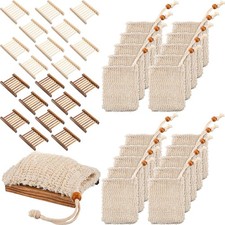Soap Exfoliating Bag Holder Set Bathroom Wooden Soap Dish Pine Wood Soap Hold...