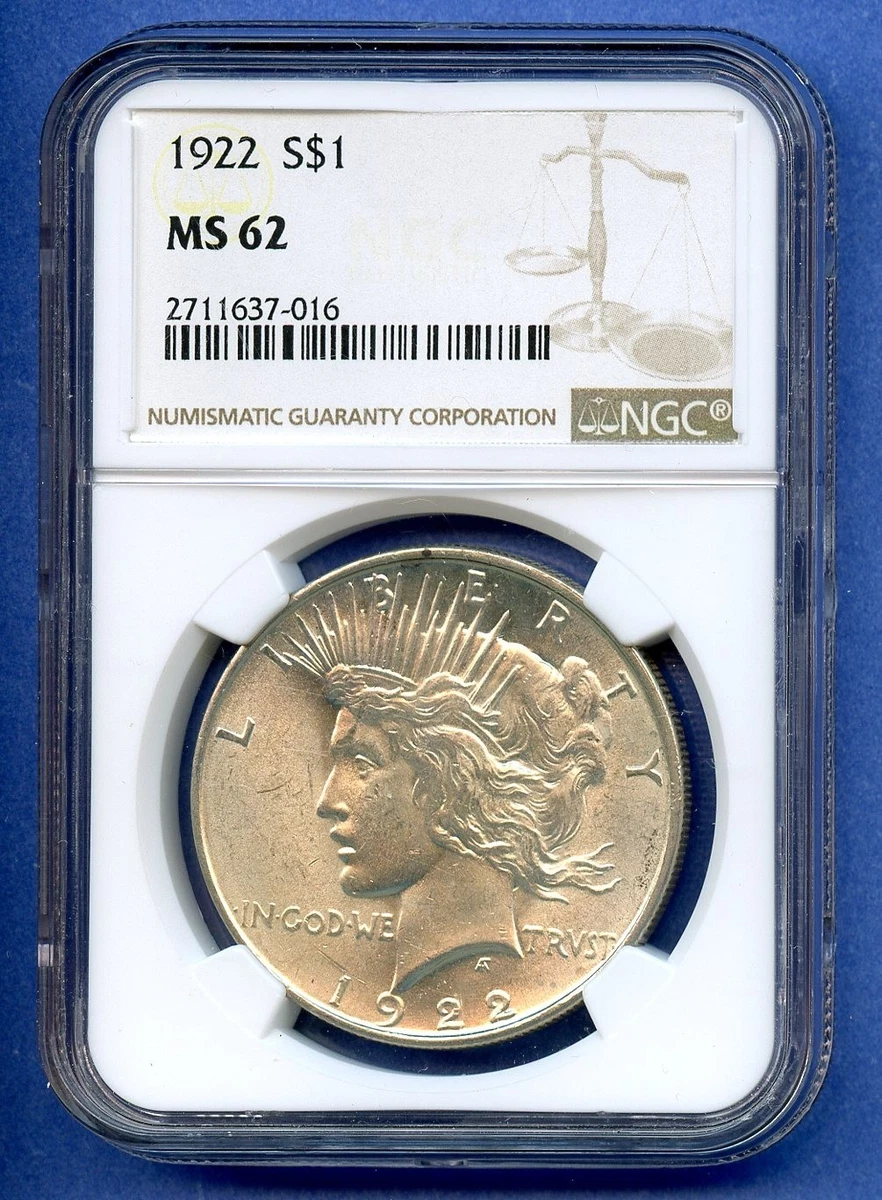 Silver MS 62 Graded 1922 Year Peace Dollars (1921-1935) for sale