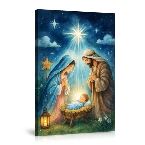 Nativity Scene Wall Art Canvas Poster Holy Family Christmas Decor Print - Picture 1 of 7