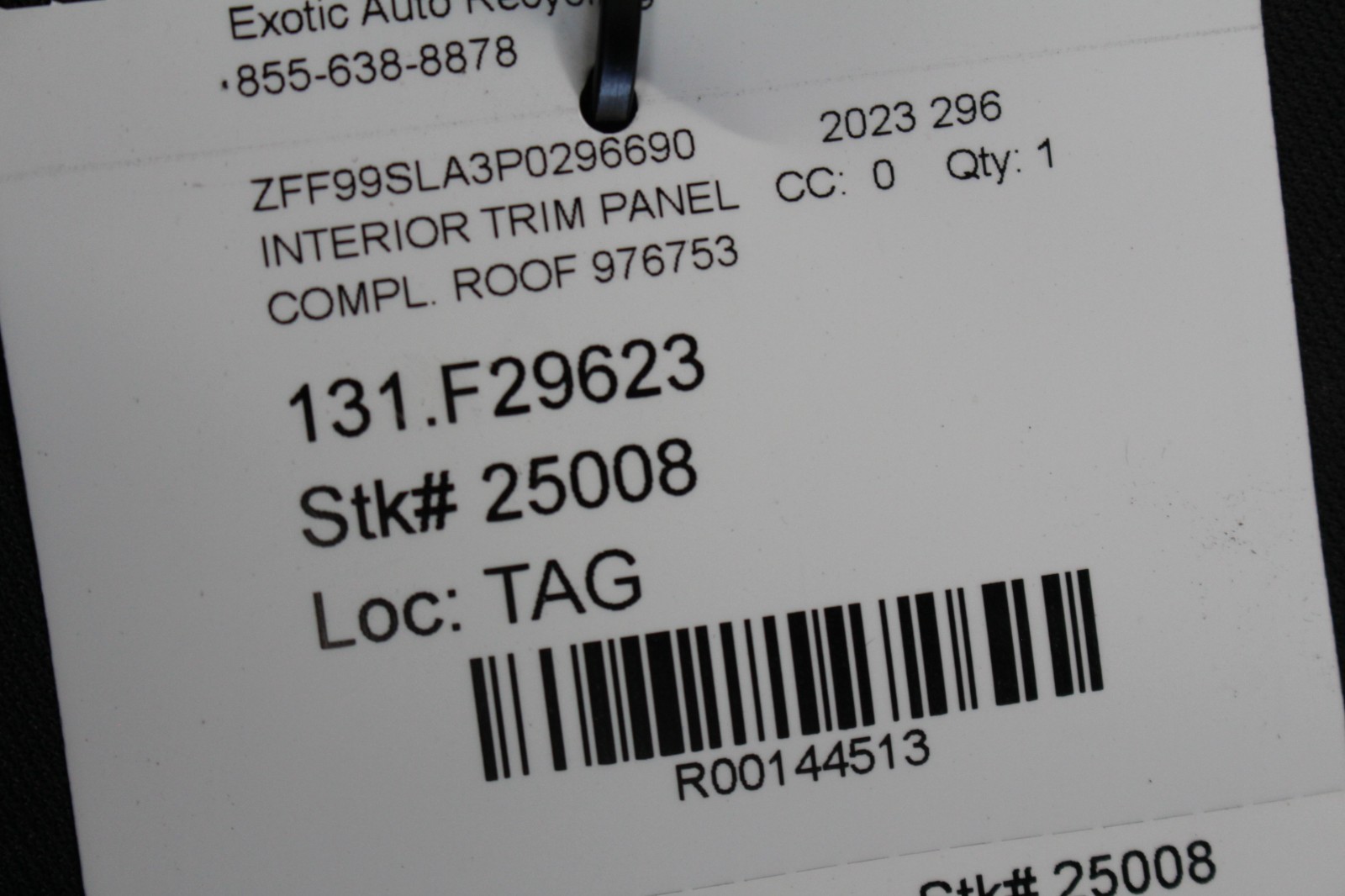 Ferrari 296 GTB, Headliner, Black, Nicked/Scuffed, Water Damage Used, P/N 976753