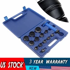 14 PCS Hollow Punch Tool Set Leather Kit Gasket Hole Rubber Cutter+Storage Box 