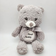 Kellytoy Gray My First Teddy Bear Rattle Plush Stuffed Animal 12" Satin Bow 2021