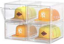 Hat Organizer Box, Stackable Clear Baseball Caps Holder Box Containers with Magn