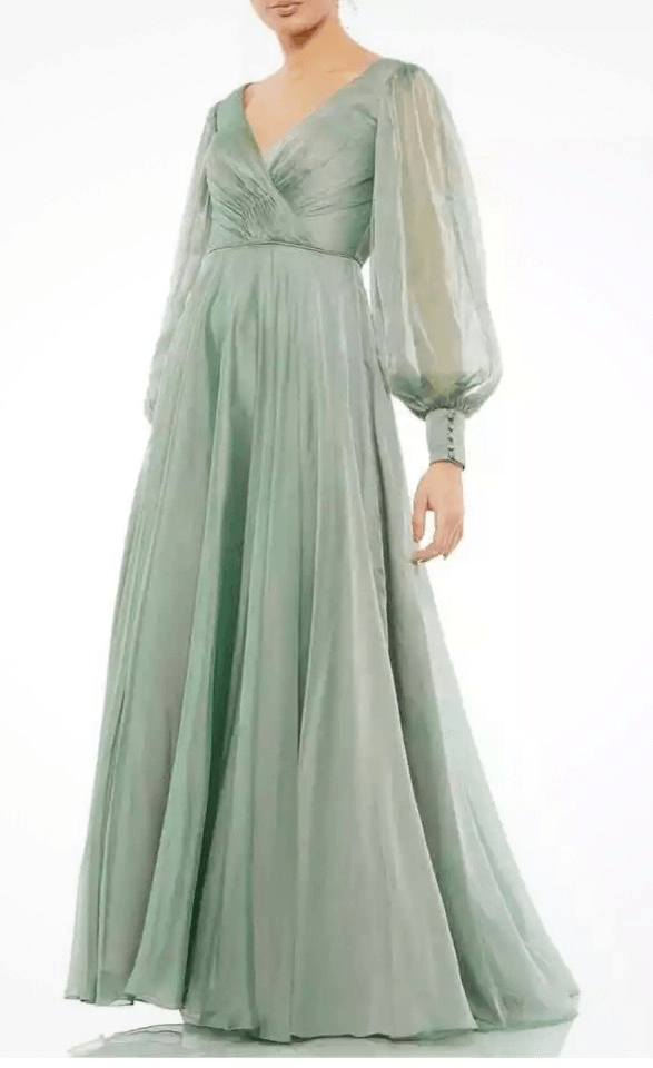 Mac Duggal 67873 lllusion Long Sleeve A-Line Gown in Sage NWOT SZ 18