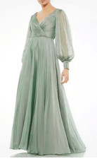 Mac Duggal 67873 lllusion Long Sleeve A-Line Gown in Sage NWOT SZ 18