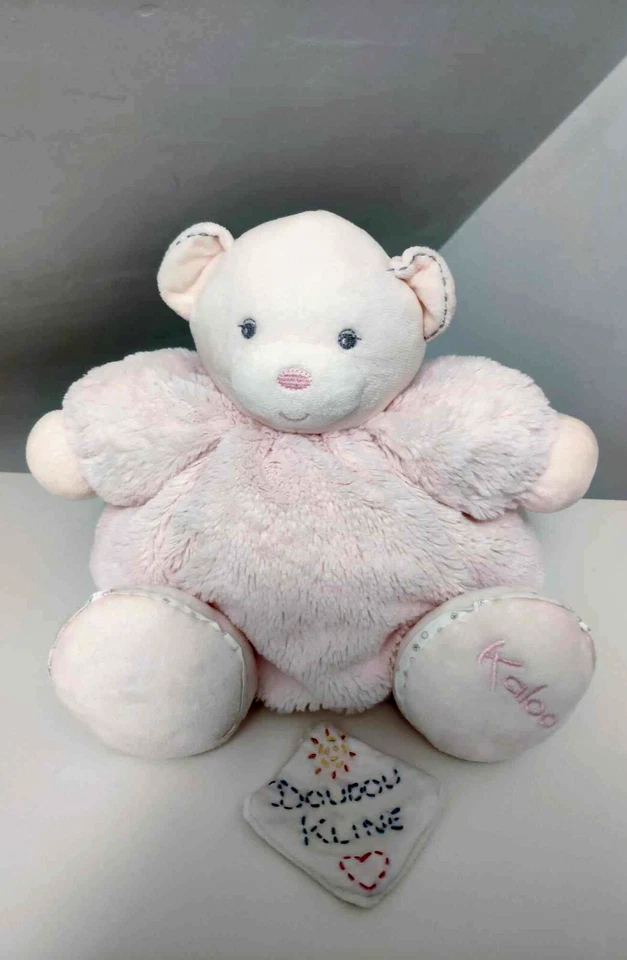 Peluche/Doudou Ours Boule Rose Gris Blanc Perle Fourrure Grelots 30cm Kaloo 2013 - Photo 1/4