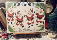 Woolworth's Santas,  It's Christmas! RETRO,  Handcrafted Plaque / Sign