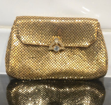 Vintage Whiting Davis Purse Gold Mesh Clutch Rhinestone Frame Evening Bag USA