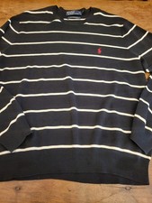 Vintage Polo Ralph Lauren Sweater Mens XL Black Striped 100 Pima Cotton V-Neck
