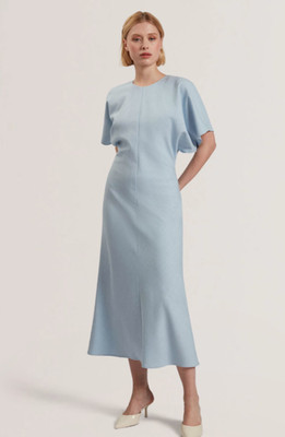 Ted Baker Kleid Damen TB 2 UK 10 Rundhals blau tailliert Midaxi mit Wolle NEU