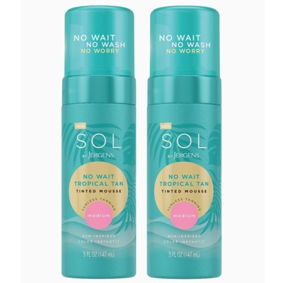 2 SOL BY JERGENS NO WAIT TROPICAL TAN TINTED MOUSSE MEDIUM SUNLESS TANNING 2PACK