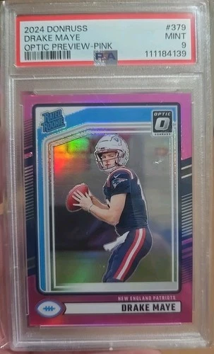 2024 Panini Donruss - Rated Rookie Drake Maye #379 Optic Preview Pink Prizm (RC)