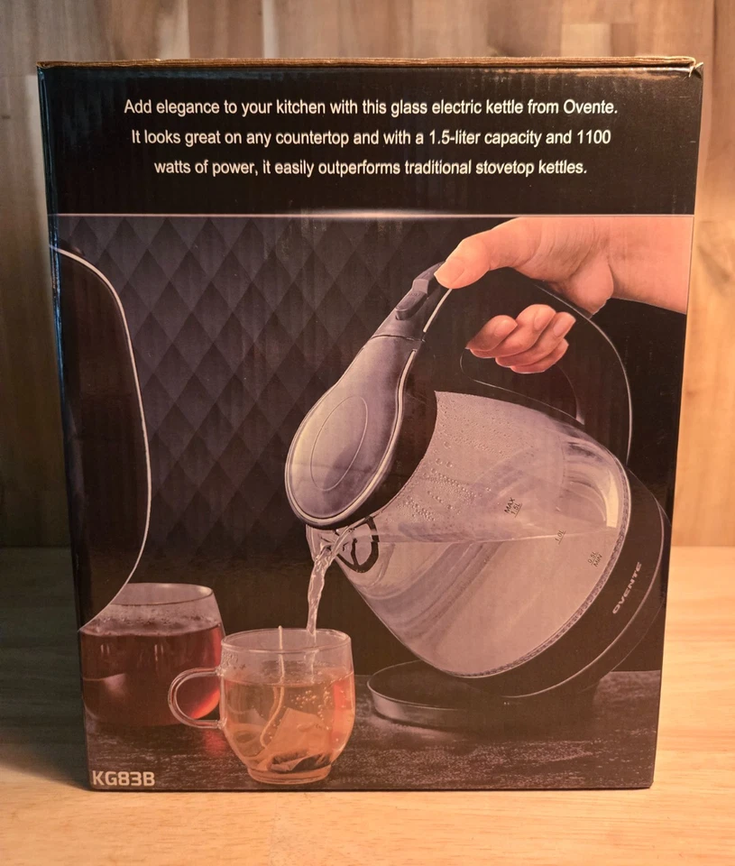 Chaleira elétrica Ovente vidro preto 1,5 litros sem BPA (KG83B) desligamento automático NOVO - Imagem 3 de 4