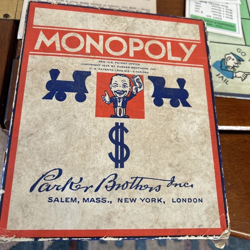 Vintage 1935-37 Monopoly Board Game Parker Bros Blue Box & Board w/ Instructions
