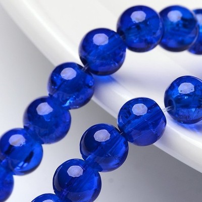130pcs Blue Crackle Glass Beads Round 6mm Spacer Beads for Bracelet Necklace DIY