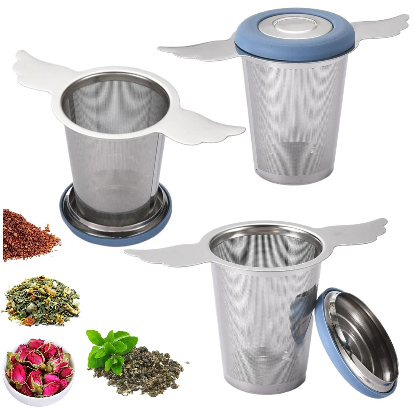 3Pcs Extra Fine Mesh Tea Infuser Steeper Basket with Lid/Drip Tray for Loose ...