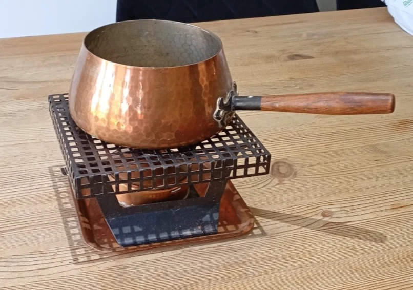 Good quality vintage West German hammered copper fondue set by Wagner