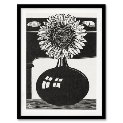 Samuel J De Mesquita Framed Wall Art Stylised Sunflower in a Vase Home Décor