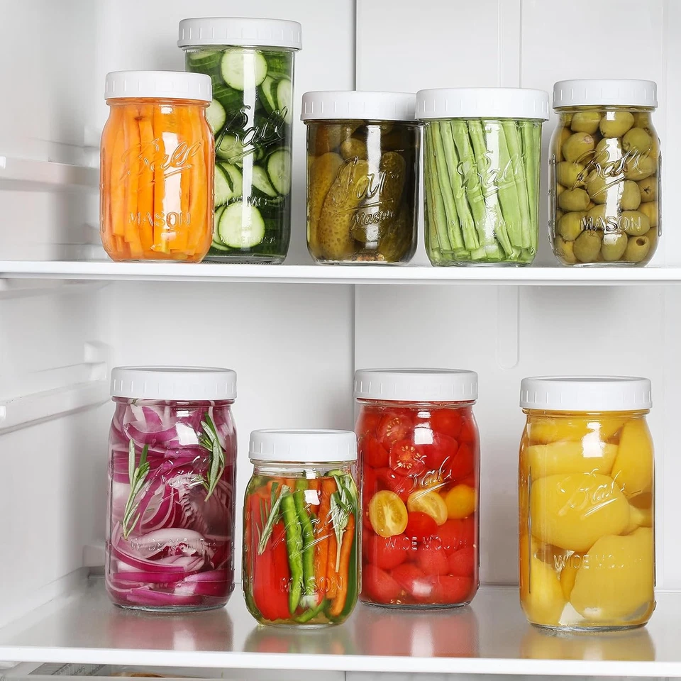 Paquete de 16 tapas de tarro de albañil de plástico - 8 tapas de tarro de boca regular y 8 tapas de tarro de boca ancha - Pla Foto 4 de 4