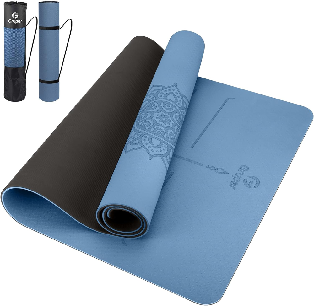 Non-Slip TPE Thick Yoga Mat with Alignment Mark 72x32 Large Size