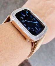 Bling Apple Watch Series 4/5/6/SE Bezel Face Baguette Zirconia Rose Gold 40mm