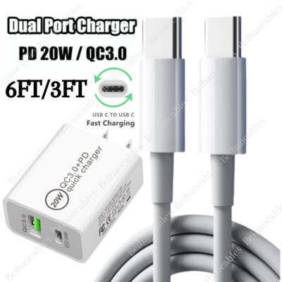 20W USB C Fast Charger PD USB C To Type C Cable Power Adapter For iPhone 15 16