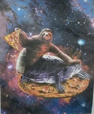 Sloth & Turtle On Pizza In Space Funny Blanket Soft Throw 40"x50"