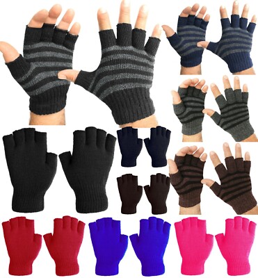 Men's Basic Fingerless Knit Winter Gloves