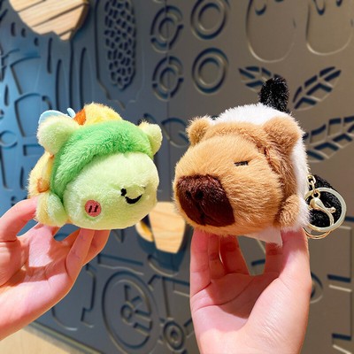 Cute Plush Capybara Turtle Flip Cross-dressing Doll Keychain Bag Decoration Gift