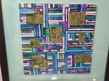 Modern Original Signed Mixed Media Oil Acrylic Tech Blues painting Framed w/ COA