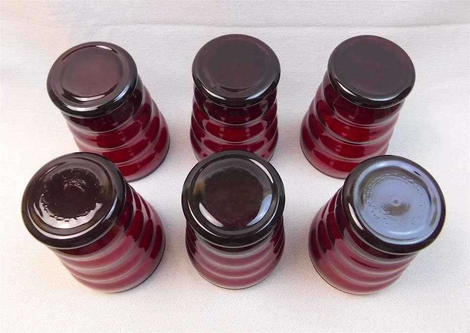 Vintage Set of 6 Anchor Hocking Whirly Twirly Ruby Red Glass Tumblers 4 1/8 Tall - Image 4 of 4